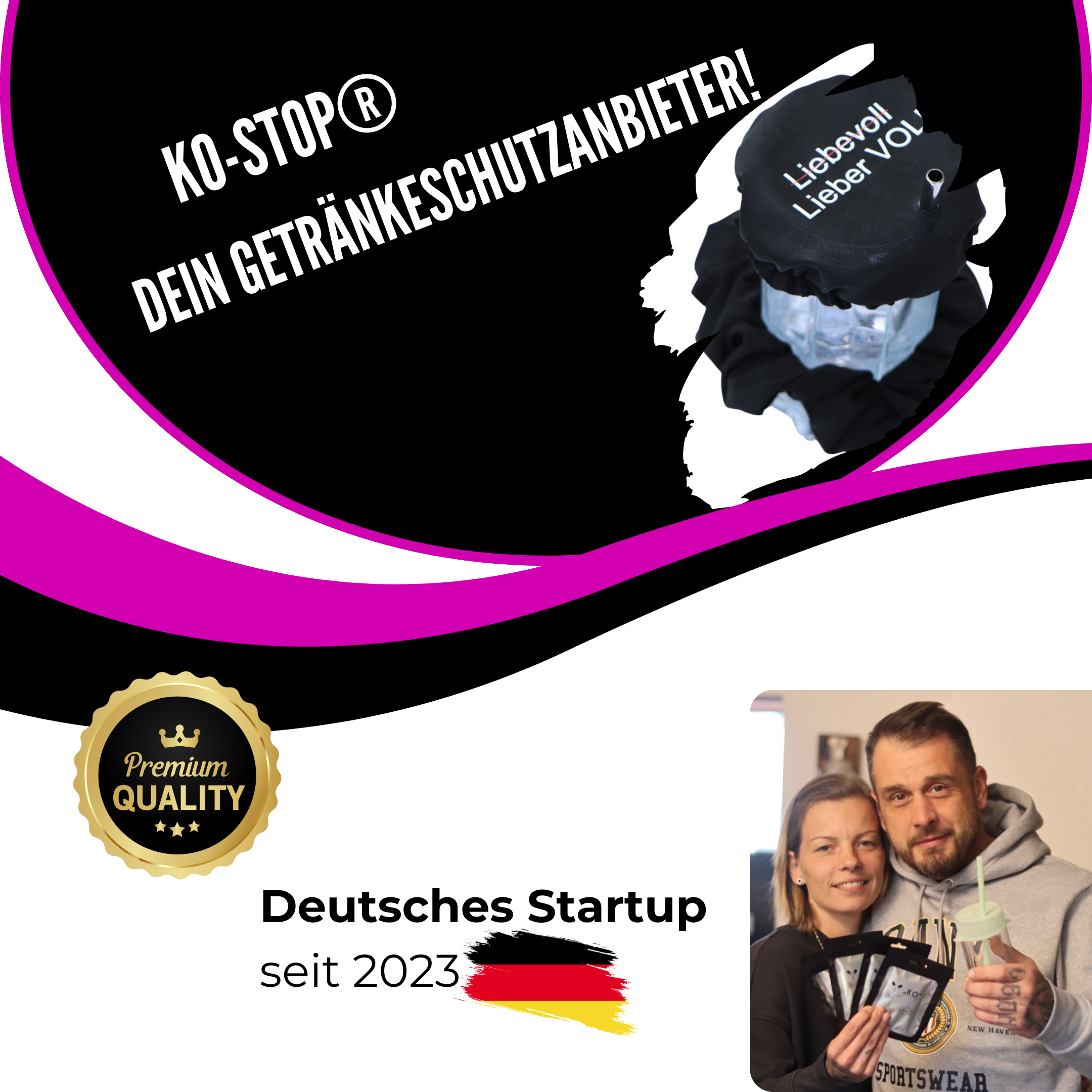 KO-Stop Liebevoll, Lieber Voll Getränkeschutz Haarband Scrunchie Schutz vor K.O.-Tropfen, wiederverwendbar! - Ko-Stop