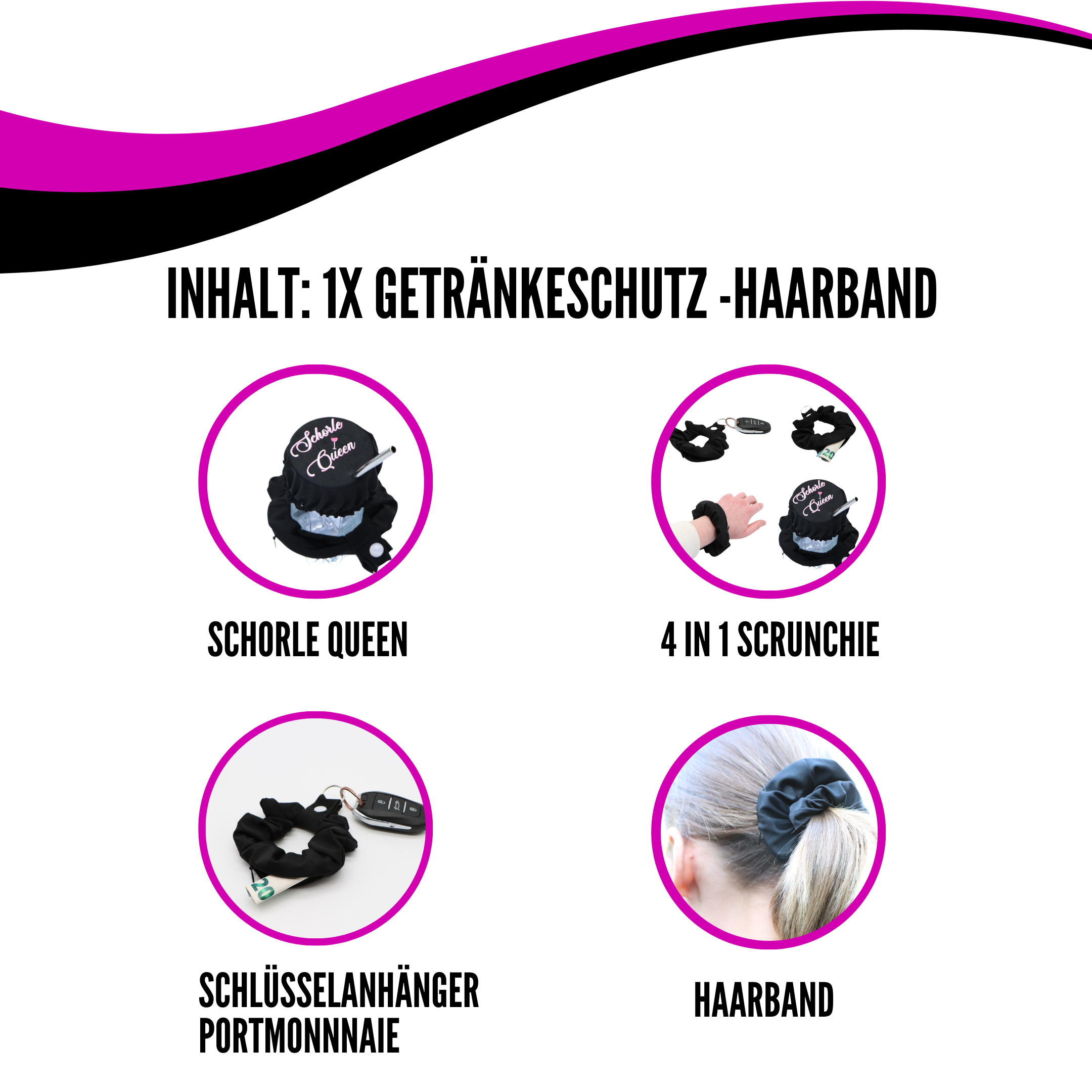 KO-Stop Schorle Queen Getränkeschutz Haarband Scrunchie Schutz vor K.O.-Tropfen, wiederverwendbar! - Ko-Stop