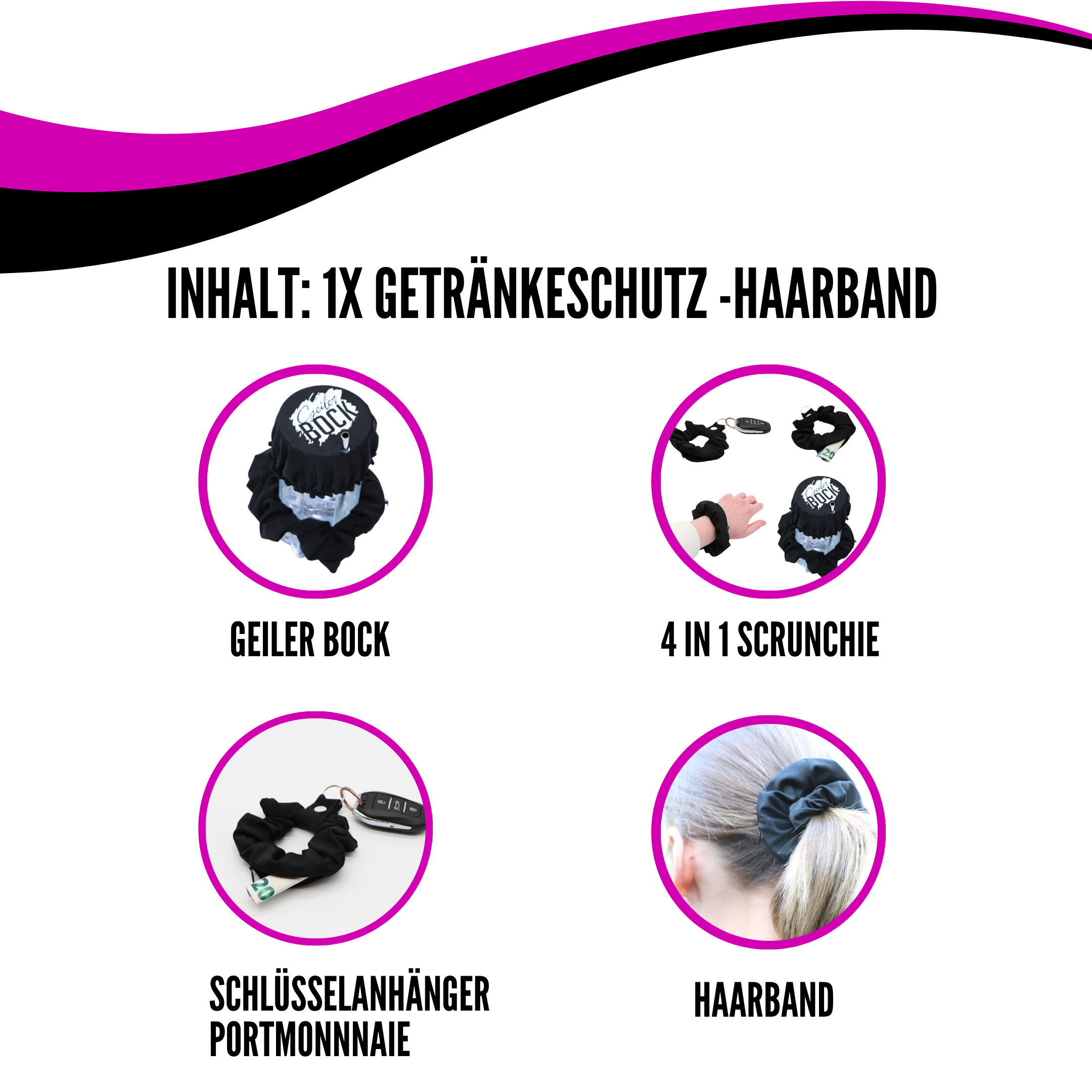 KO-Stop Geiler Bock Getränkeschutz Haarband Scrunchie Schutz vor K.O.-Tropfen, wiederverwendbar! - Ko-Stop