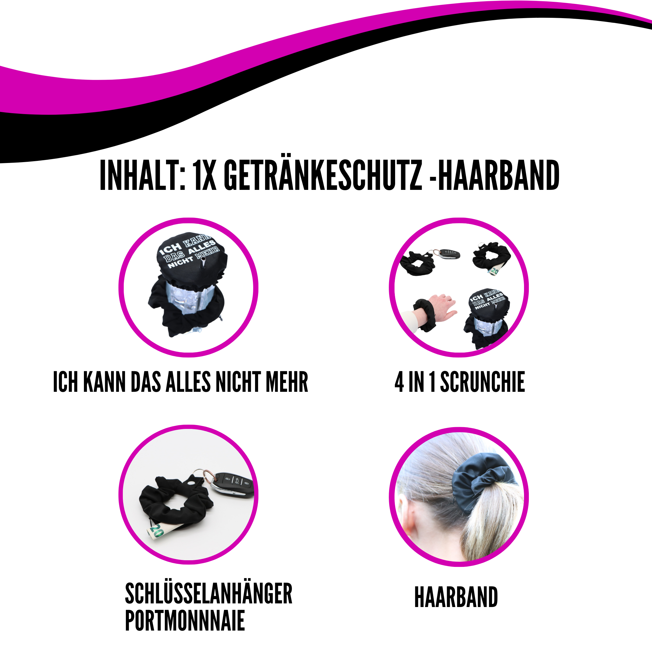 KO-Stop Ich kann das alles nicht mehr Getränkeschutz Haarband Scrunchie Schutz vor K.O.-Tropfen, wiederverwendbar! - Ko-Stop