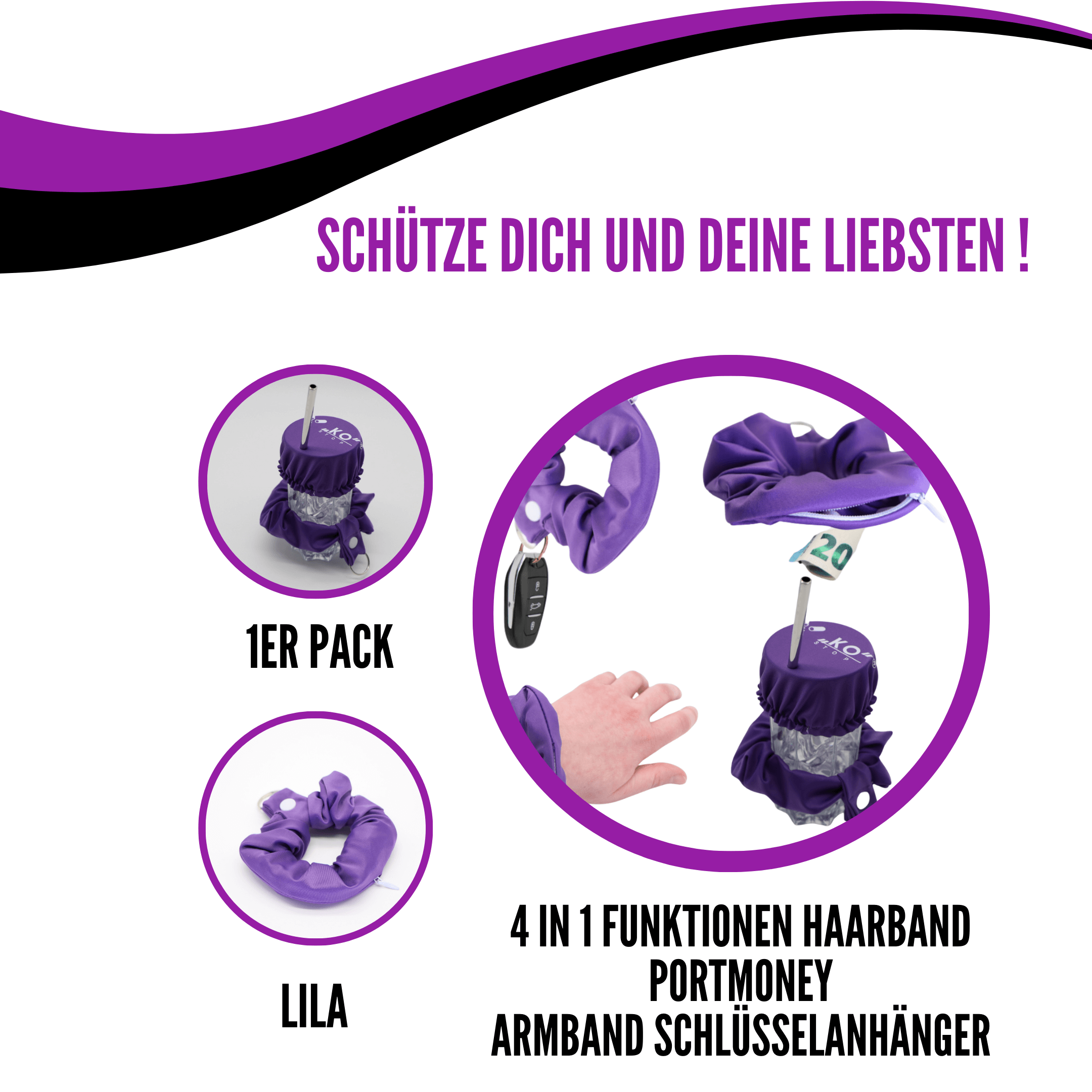 KO-Stop Getränkeschutz Haarband Scrunchie Schutz vor K.O.-Tropfen, wiederverwendbar! - Ko-Stop